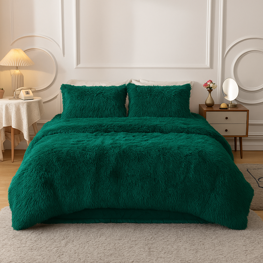 4-Piece Shaggy Comforter Set - Teal Green