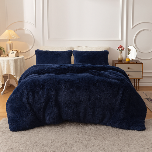 4-Piece Shaggy Comforter Set - Navy