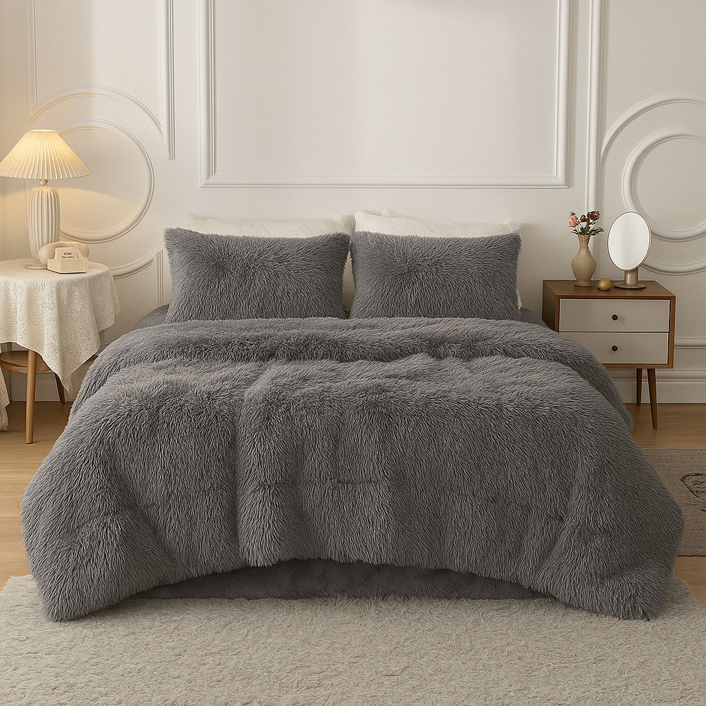 4-Piece Shaggy Comforter Set - Gray