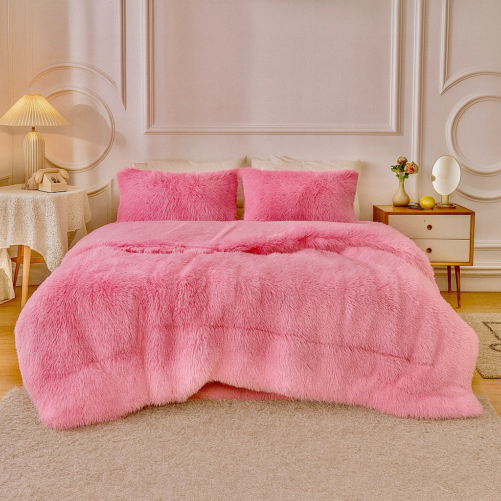 4-Piece Shaggy Comforter Set - Pink