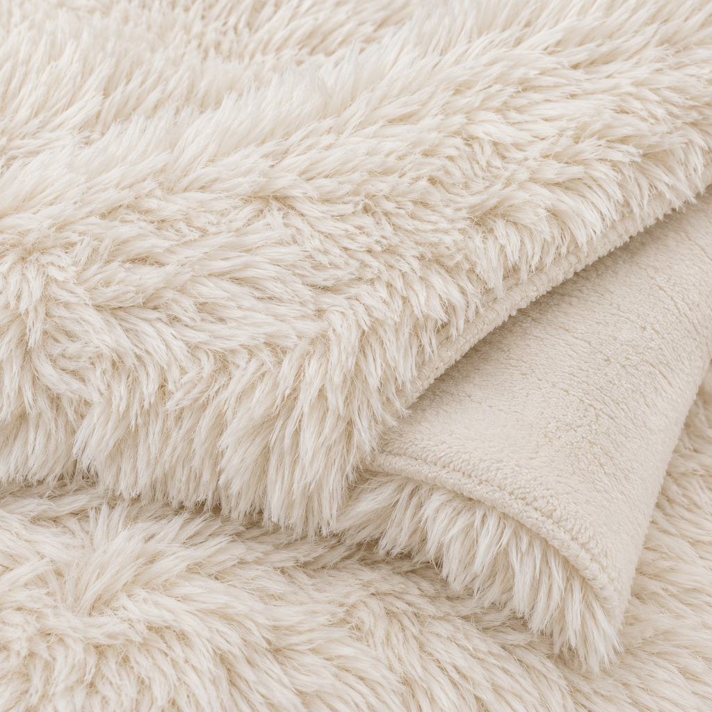 Cream Premium Shaggy Comforter Set (4 Pcs)