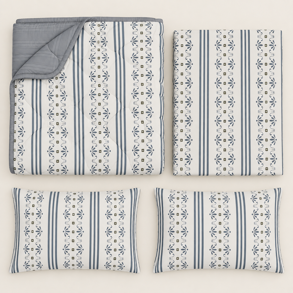 Blue Heritage 4-Piece Reversible Comforter Set