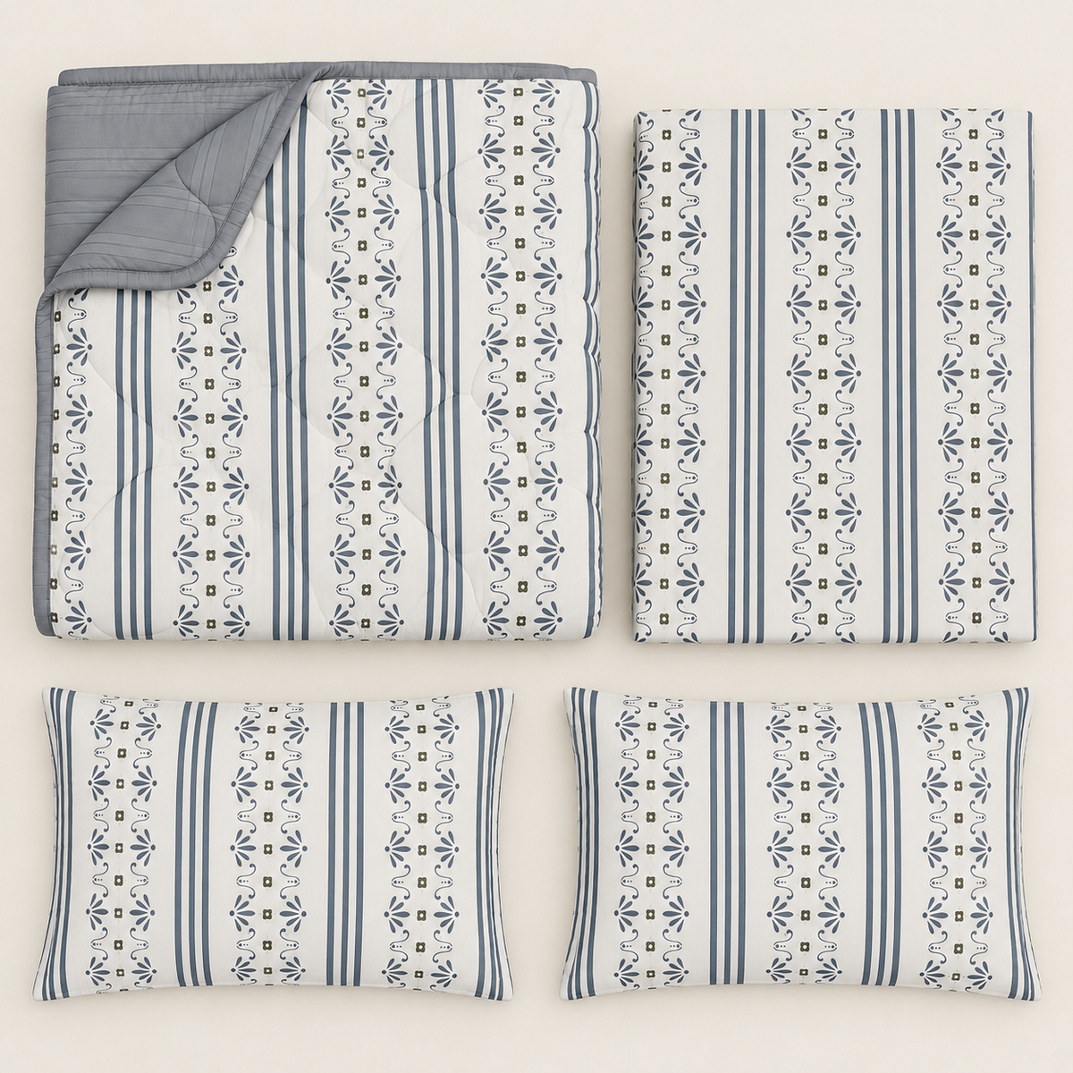 Blue Heritage 4-Piece Reversible Comforter Set