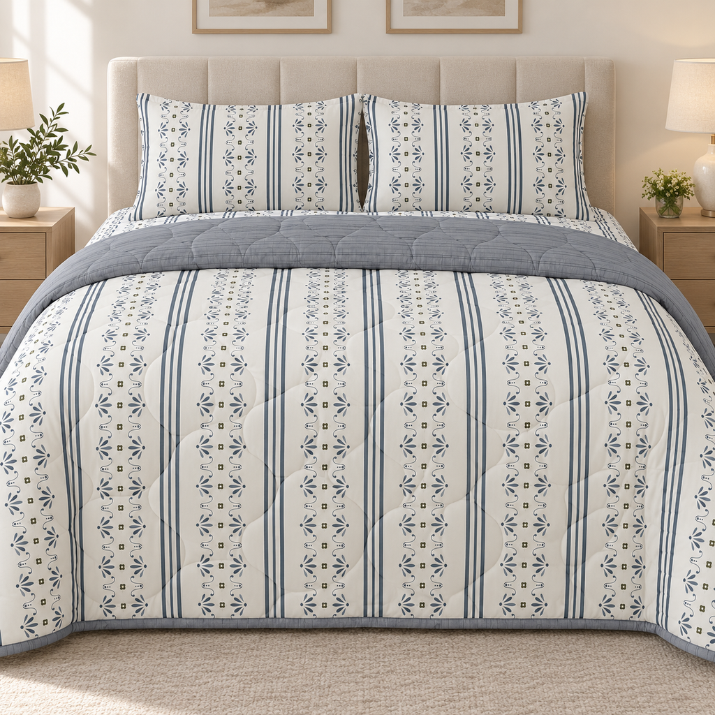 Blue Heritage 4-Piece Reversible Comforter Set