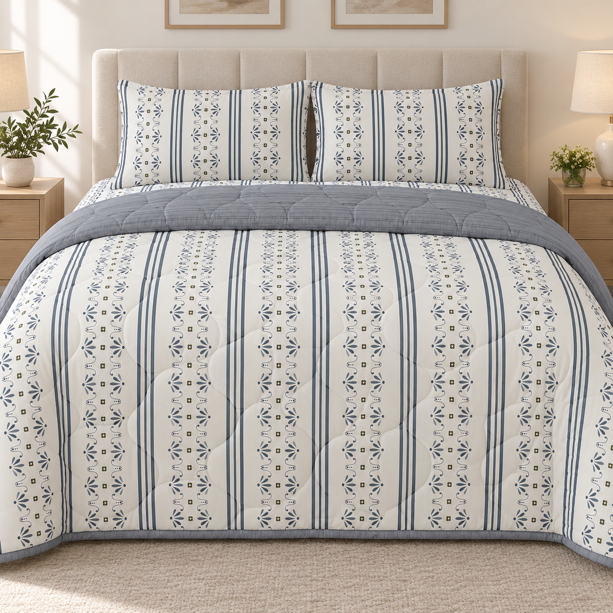 Blue Heritage 4-Piece Reversible Comforter Set