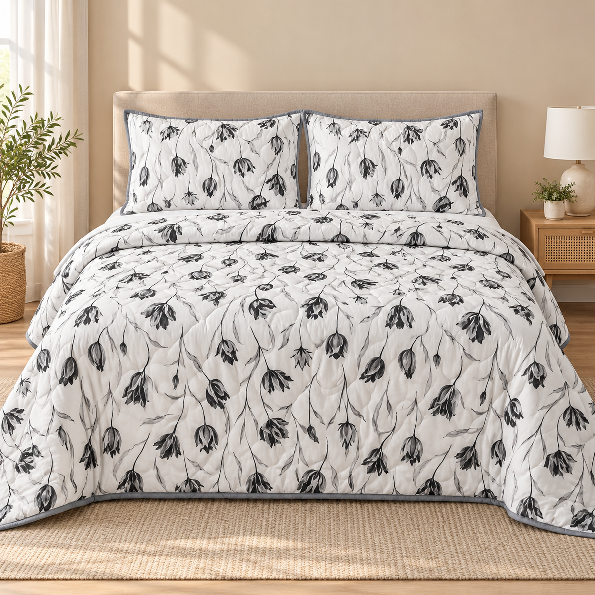 Midnight Tulip 4-Piece Reversible Comforter Set,