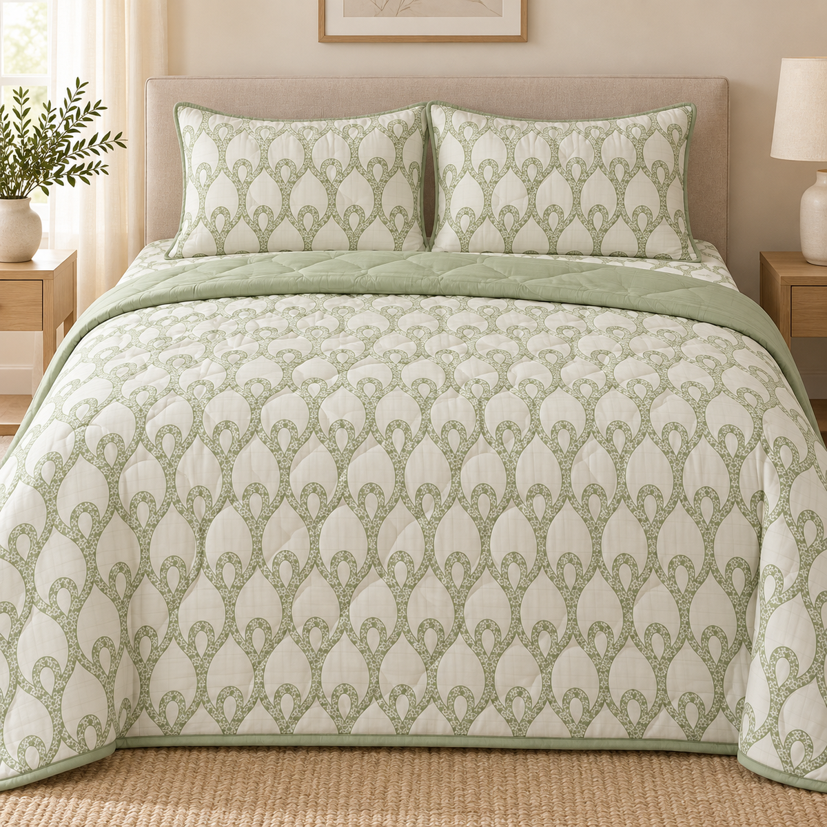 Sage Trellis 4-Piece Reversible Comforter Set,