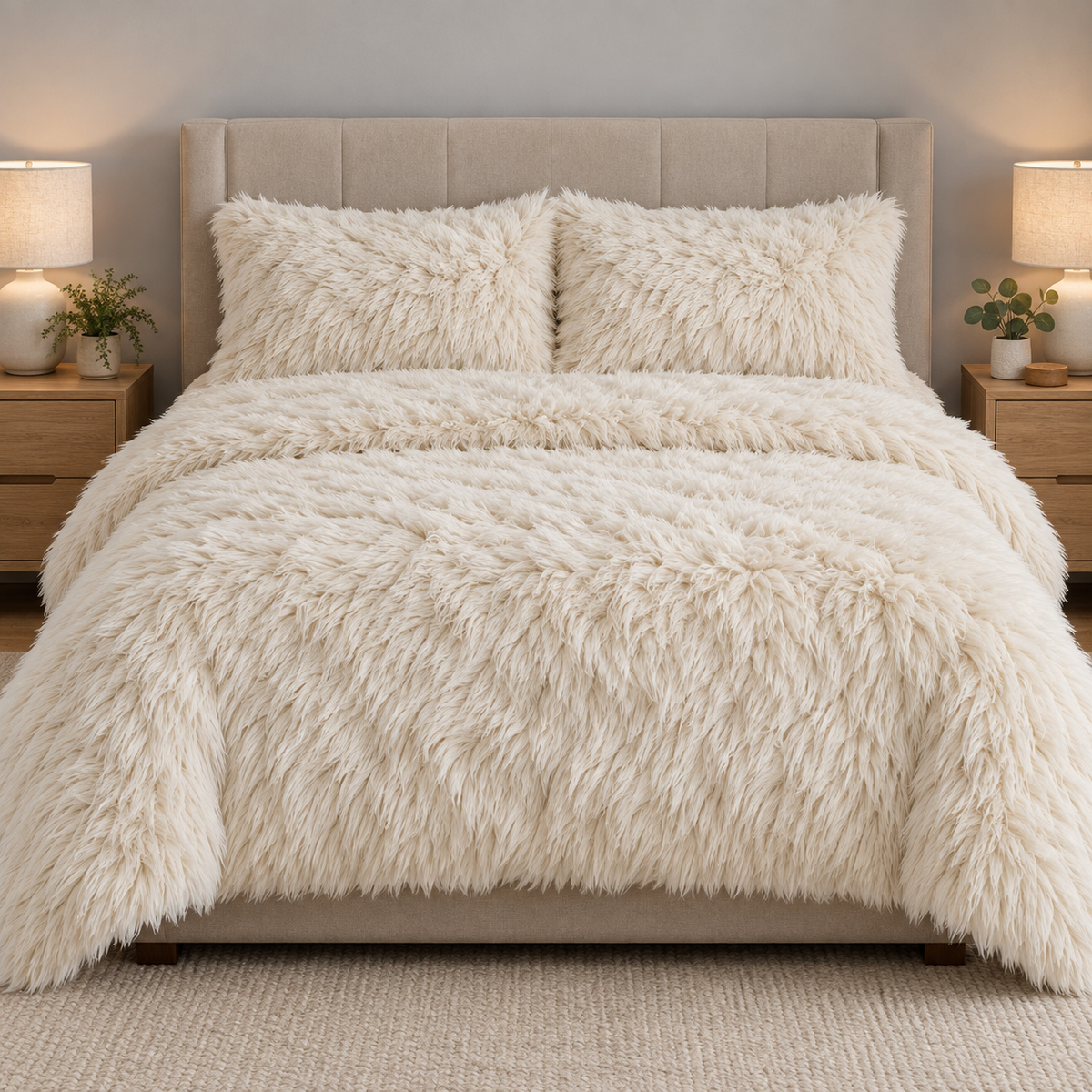 Cream Premium Shaggy Comforter Set (4 Pcs)