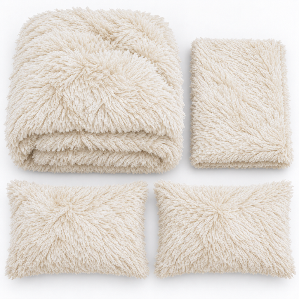Cream Premium Shaggy Comforter Set (4 Pcs)