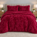 Wine Red Premium Shaggy Comforter Set (4 Pcs)