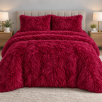 Wine Red Premium Shaggy Comforter Set (4 Pcs)