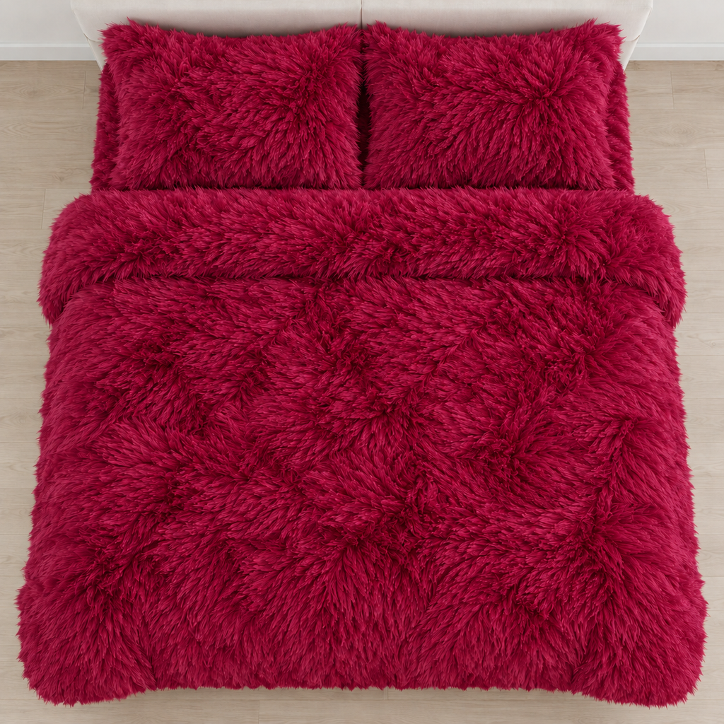 Wine Red Premium Shaggy Comforter Set (4 Pcs)