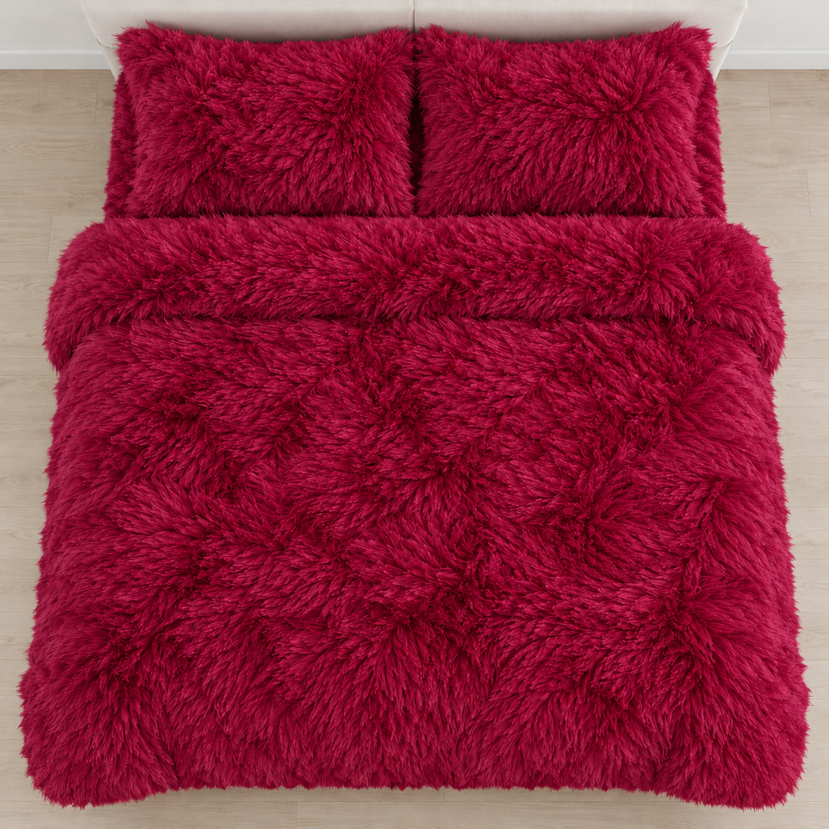Wine Red Premium Shaggy Comforter Set (4 Pcs)