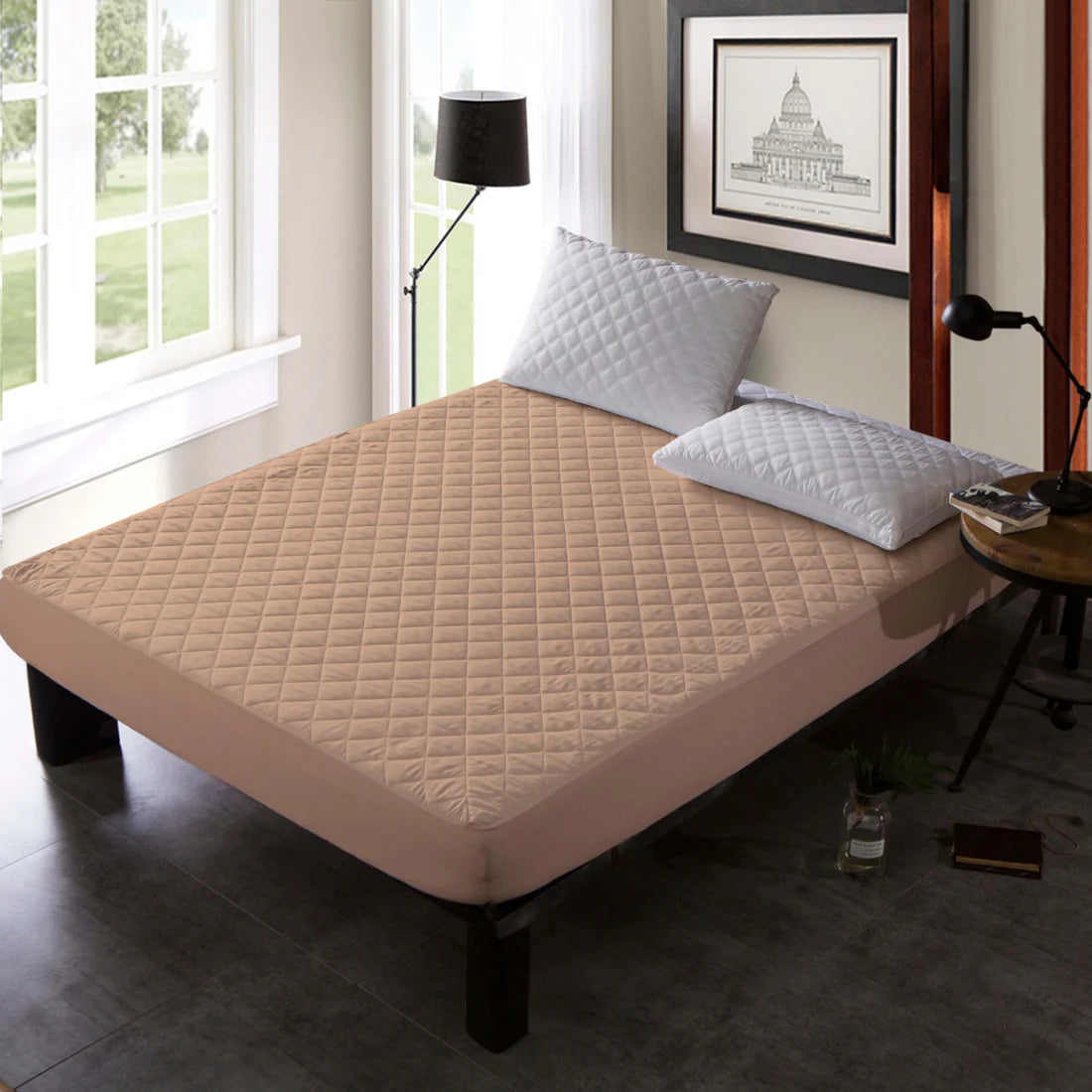 Quilted Waterproof Mattress Protector- beige