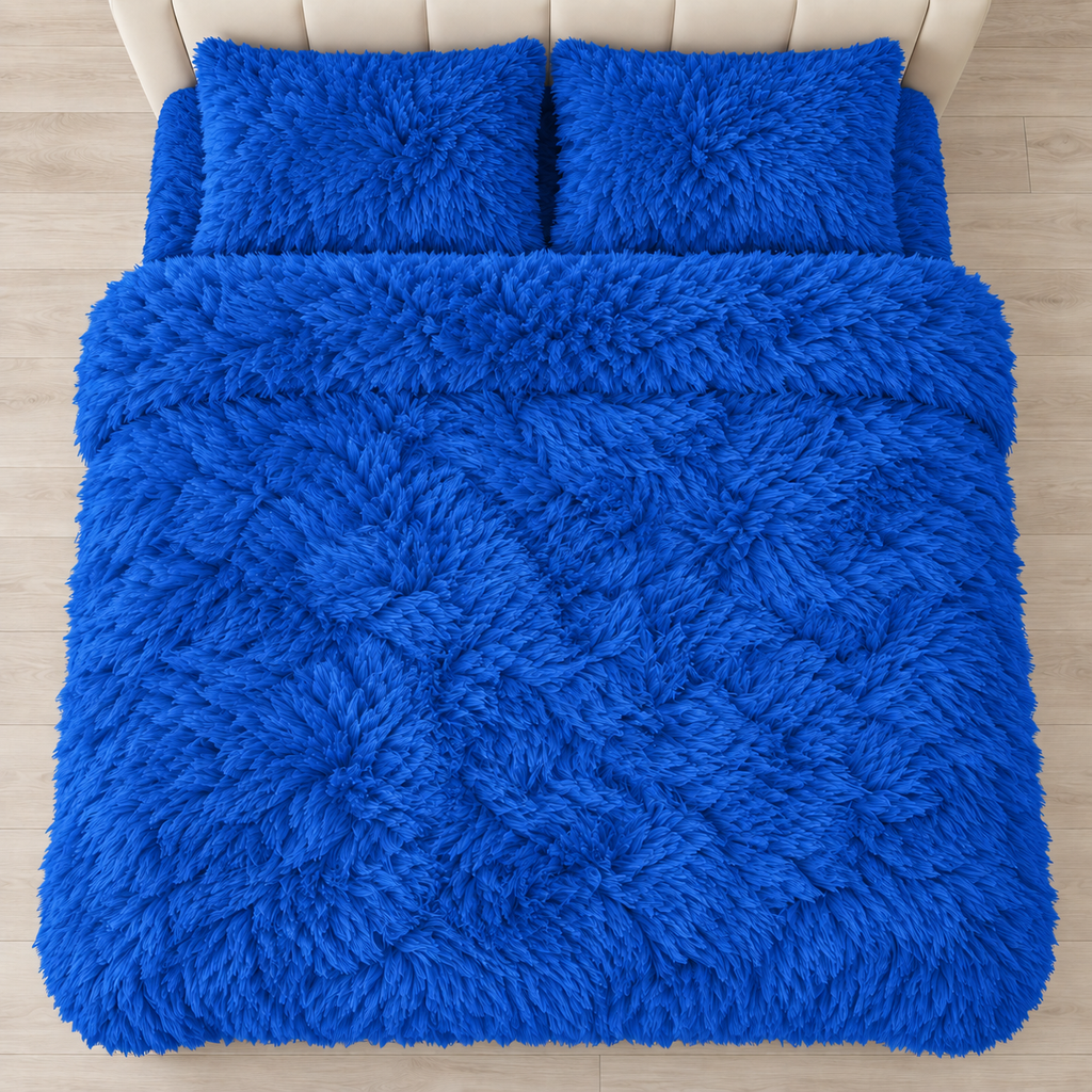 Royal Blue Premium Shaggy Comforter Set (4 Pcs)