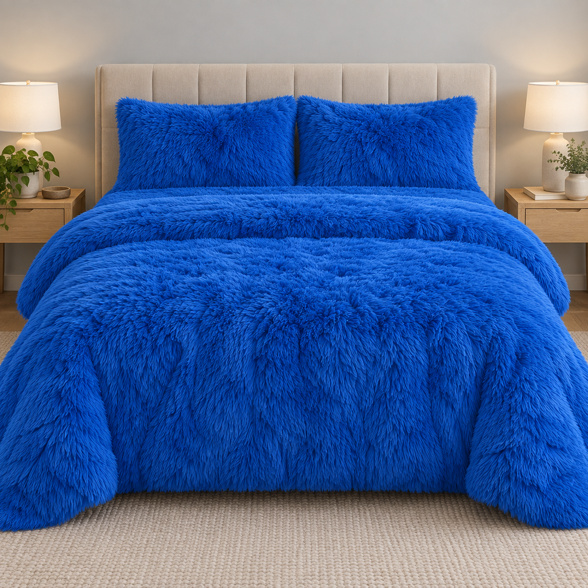 Royal Blue Premium Shaggy Comforter Set (4 Pcs)