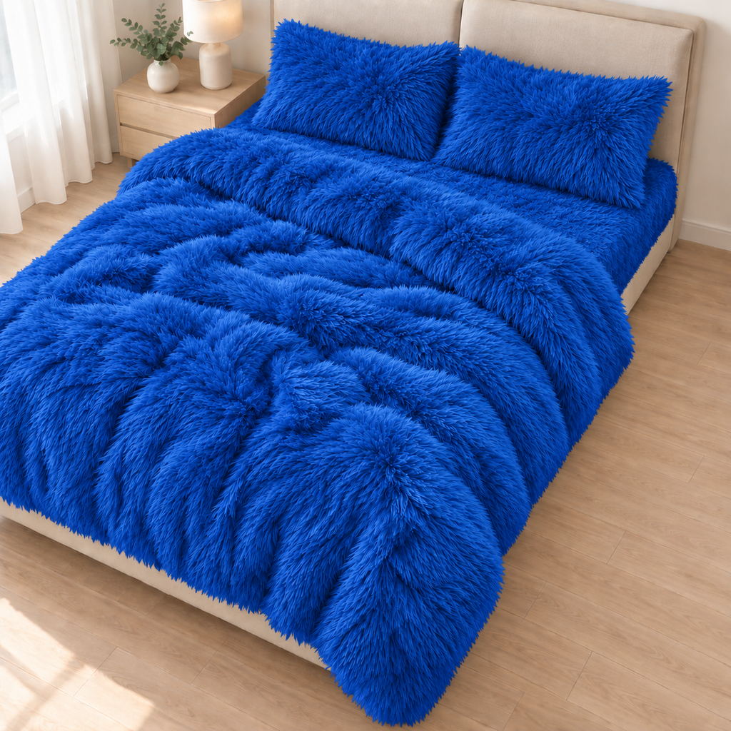 Royal Blue Premium Shaggy Comforter Set (4 Pcs)