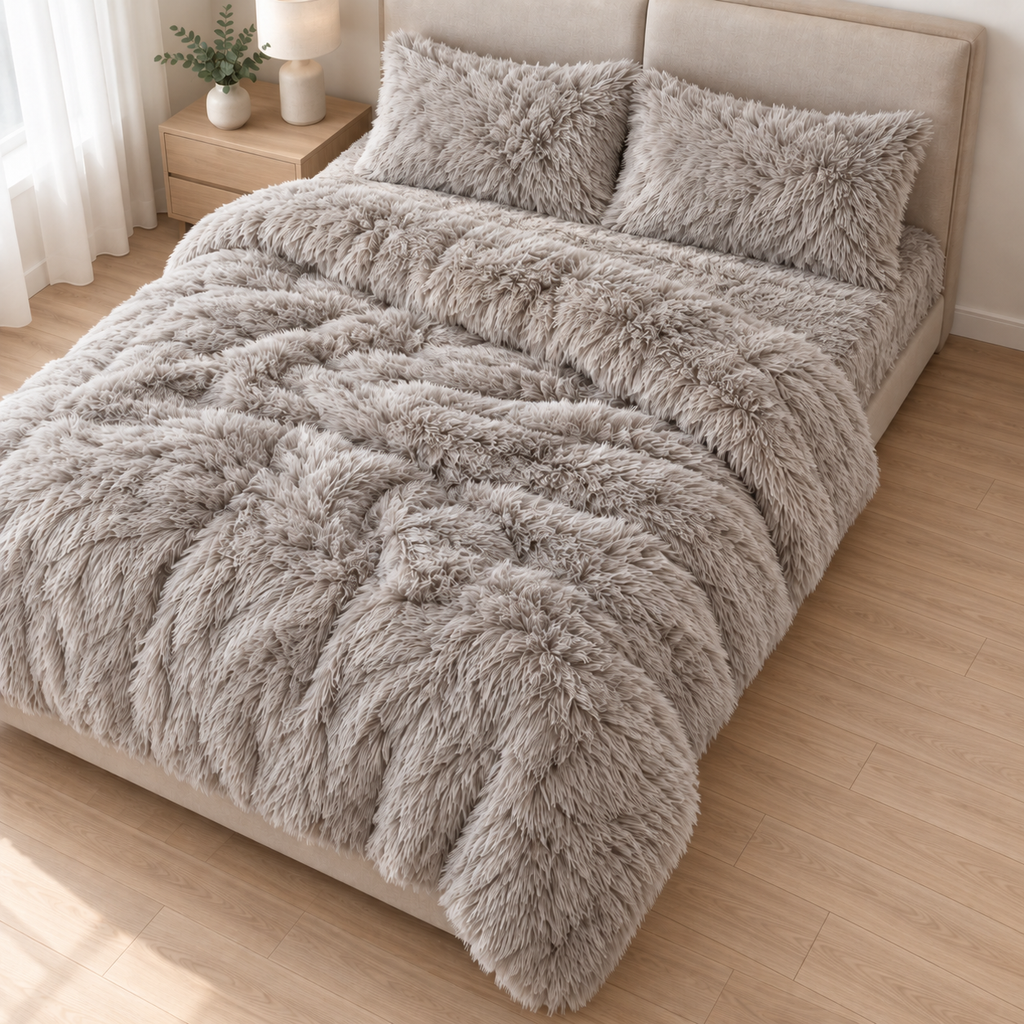 Mink Grey Premium Shaggy Comforter Set (4 Pcs)