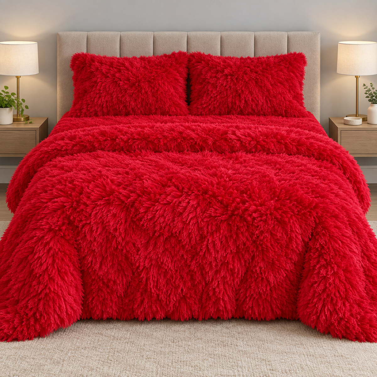 Red Premium Shaggy Comforter Set (4 Pcs)