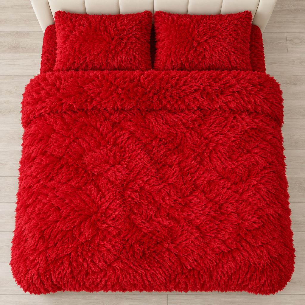 Red Premium Shaggy Comforter Set (4 Pcs)