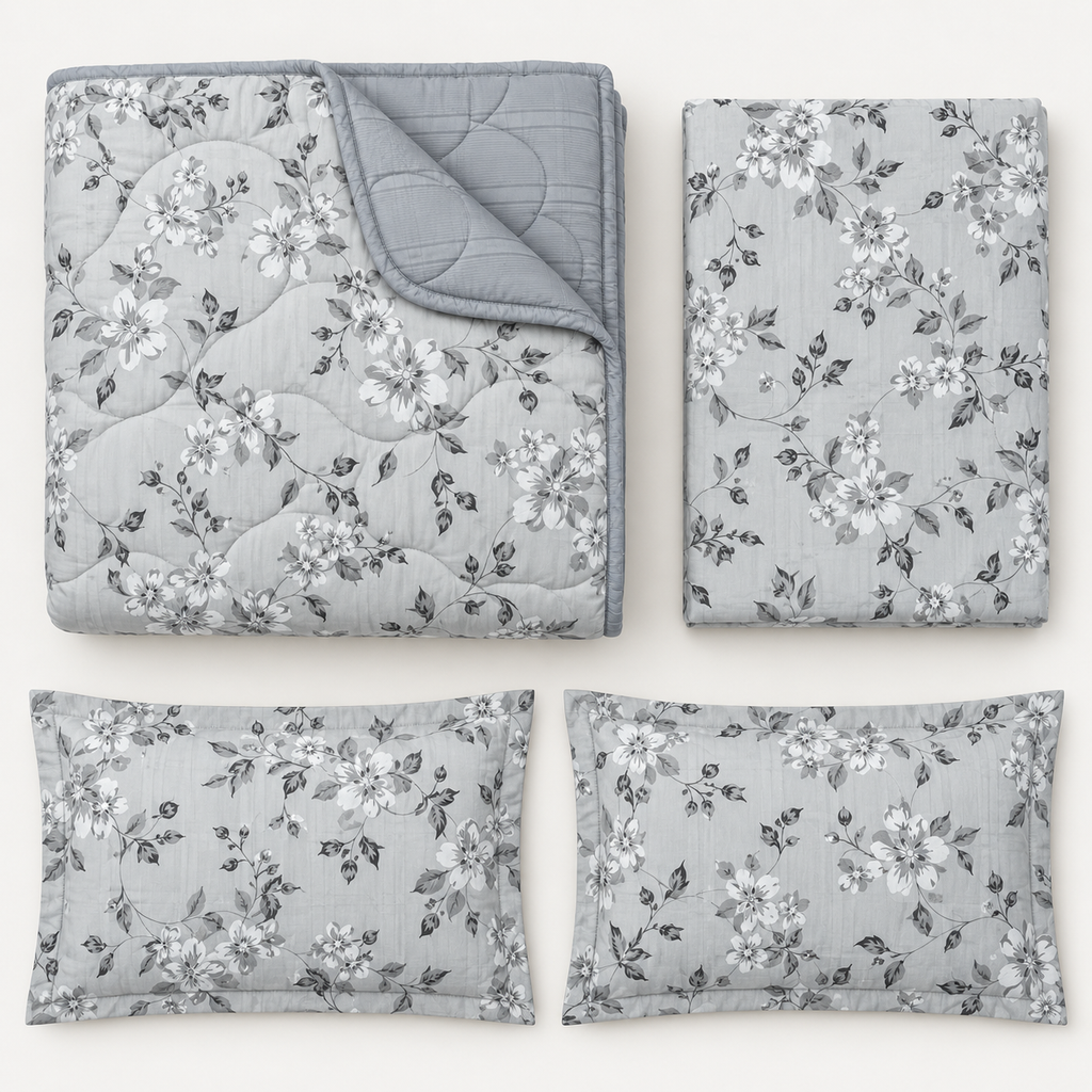 Silver Blossom 4-Piece Reversible Comforter Set