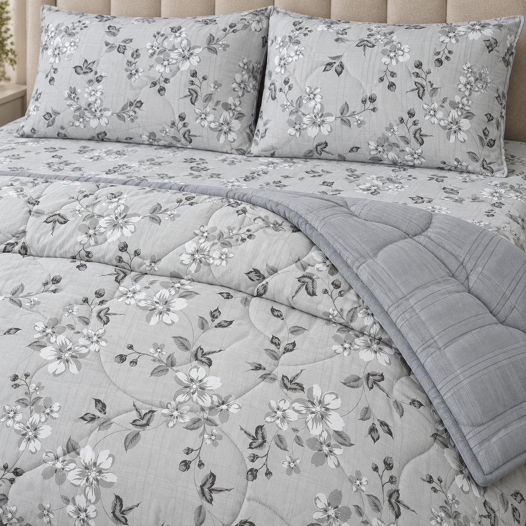 Silver Blossom 4-Piece Reversible Comforter Set