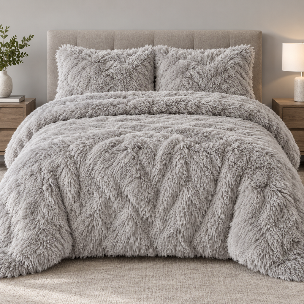 Mink Grey Premium Shaggy Comforter Set (4 Pcs)