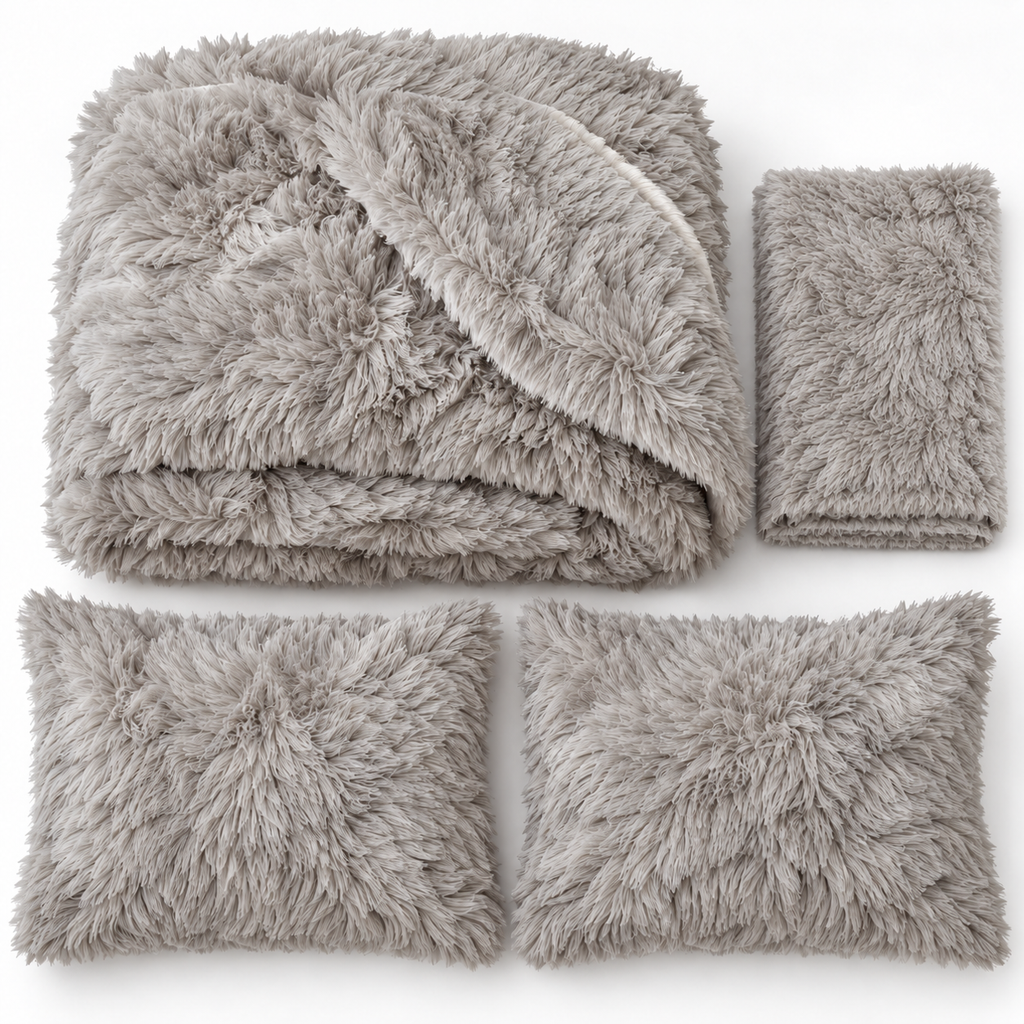 Mink Grey Premium Shaggy Comforter Set (4 Pcs)