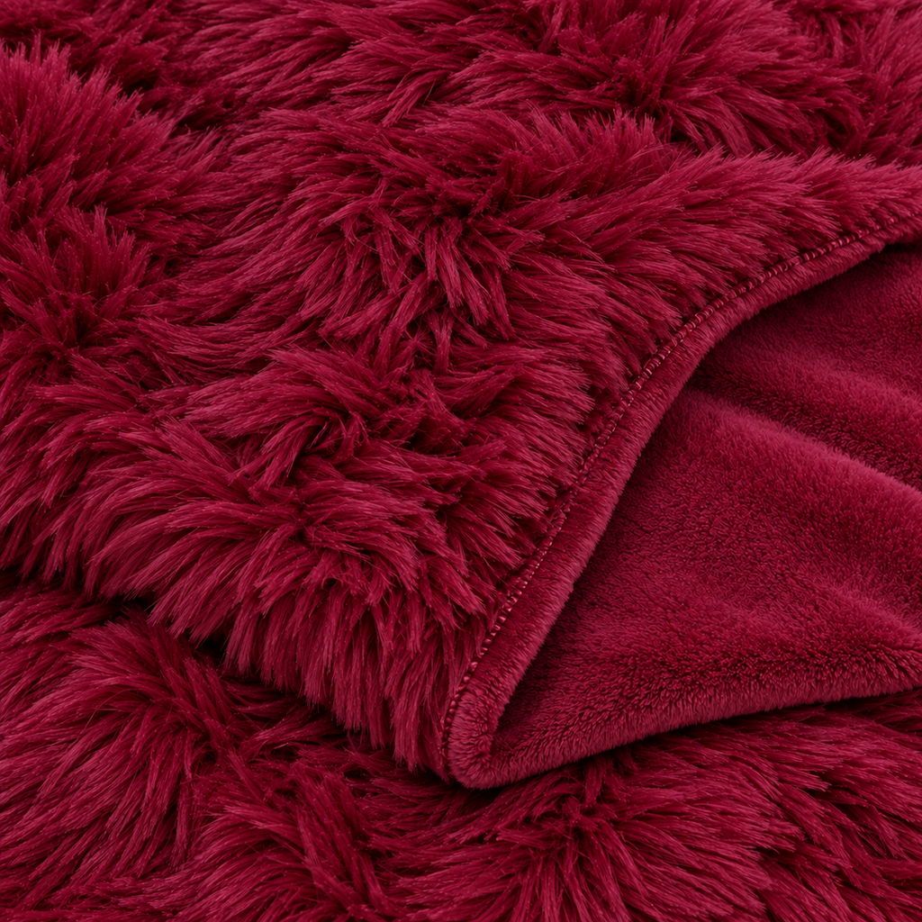 Wine Red Premium Shaggy Comforter Set (4 Pcs)