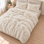 Cream Premium Shaggy Comforter Set (4 Pcs)