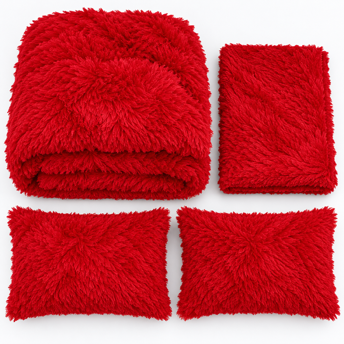 Red Premium Shaggy Comforter Set (4 Pcs)