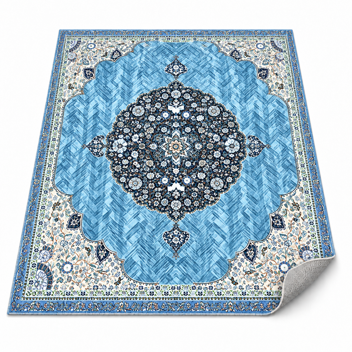 Nilofar– SuperSoft Velvet Rug, Blue & Navy Classic Design (SV-108)