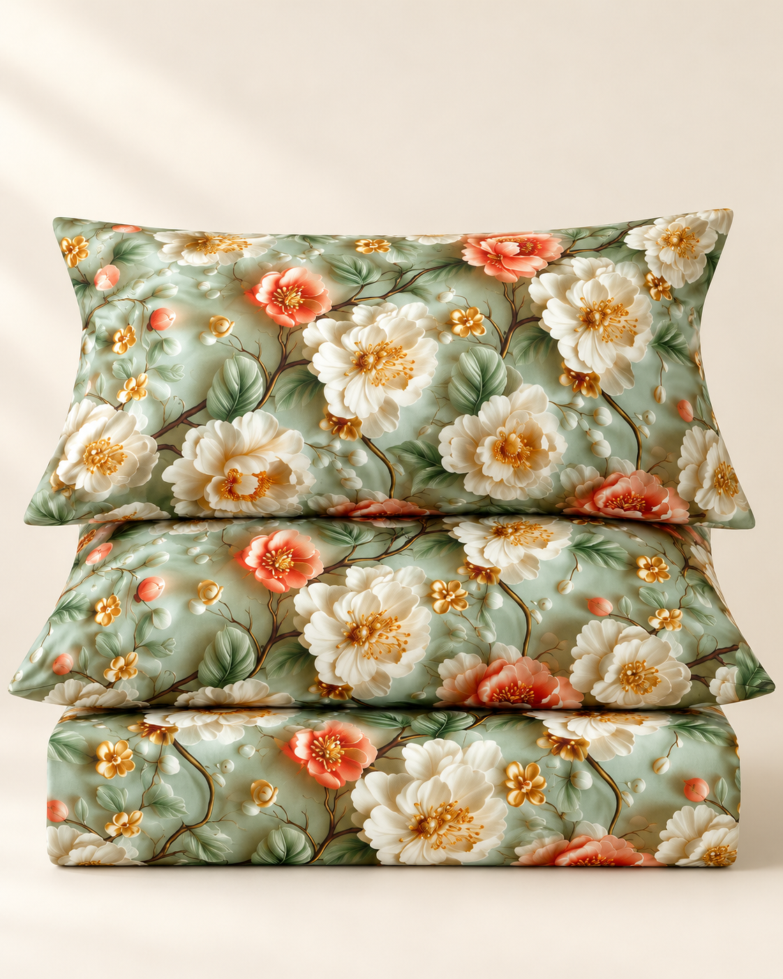 Sage Serenity | Ultra HD Digital Printed Bedsheets - 008