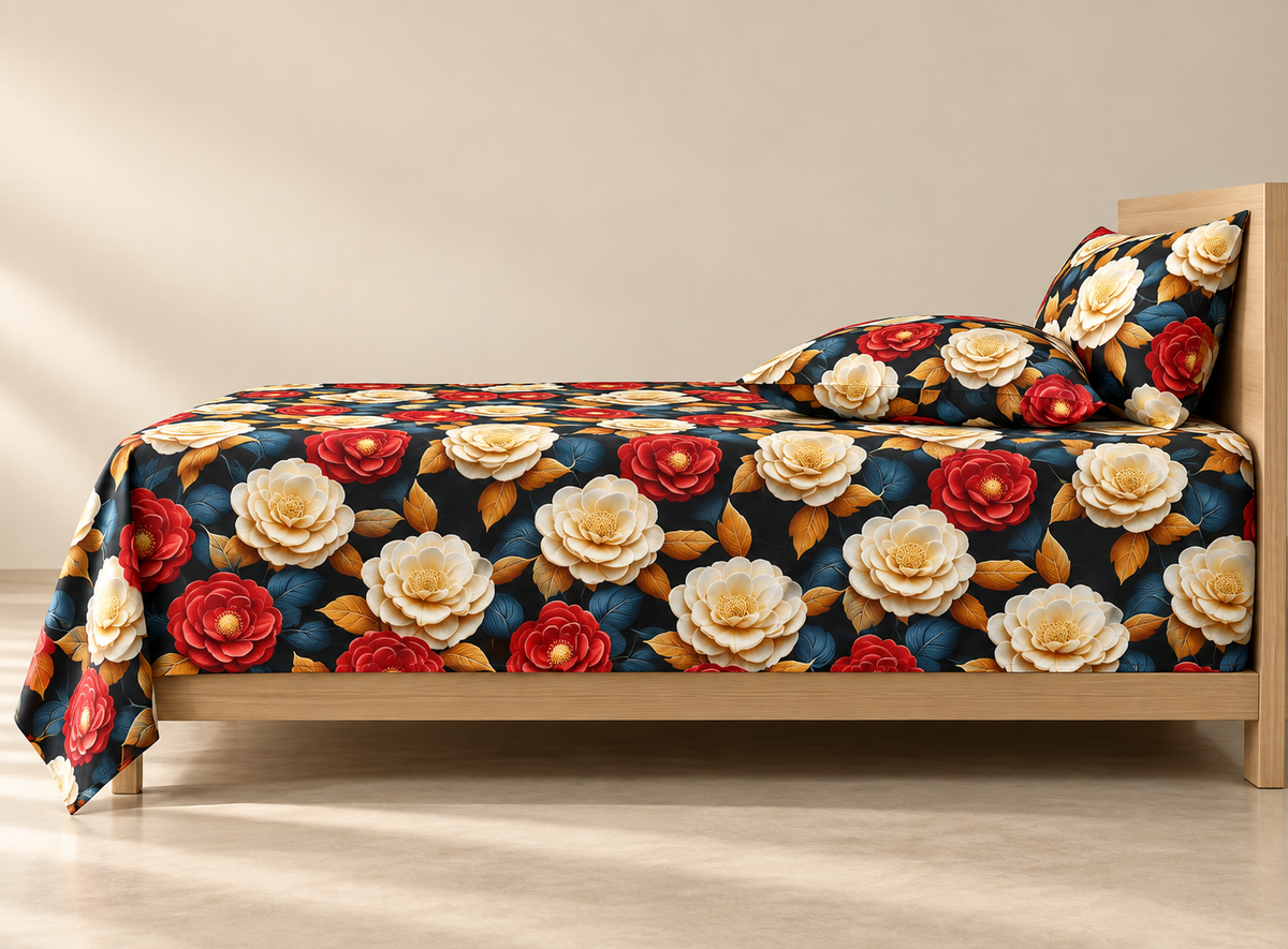 Ruby Ivory | Ultra HD Digital Printed Bedsheets - 004