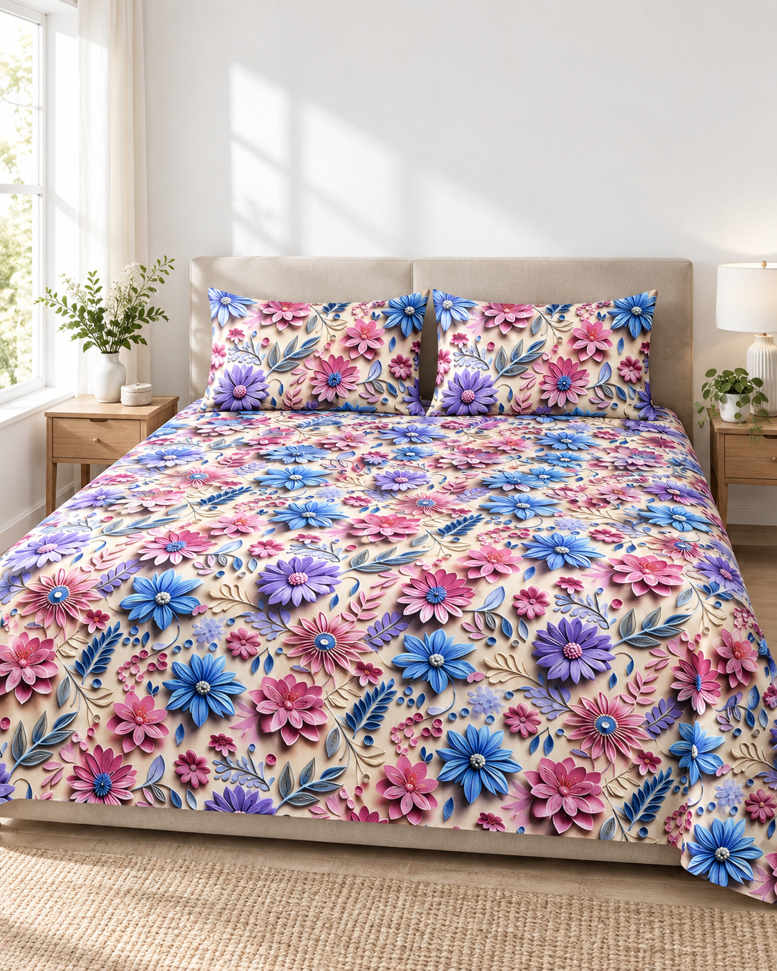 Blossom Haven | Ultra HD Digital Printed Bedsheets - 021