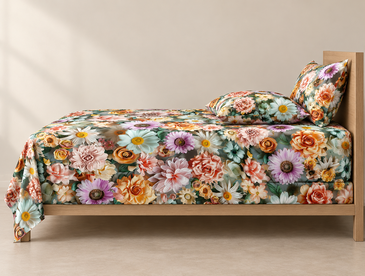 Golden Bouquet | Ultra HD Digital Printed Bedsheets - 011