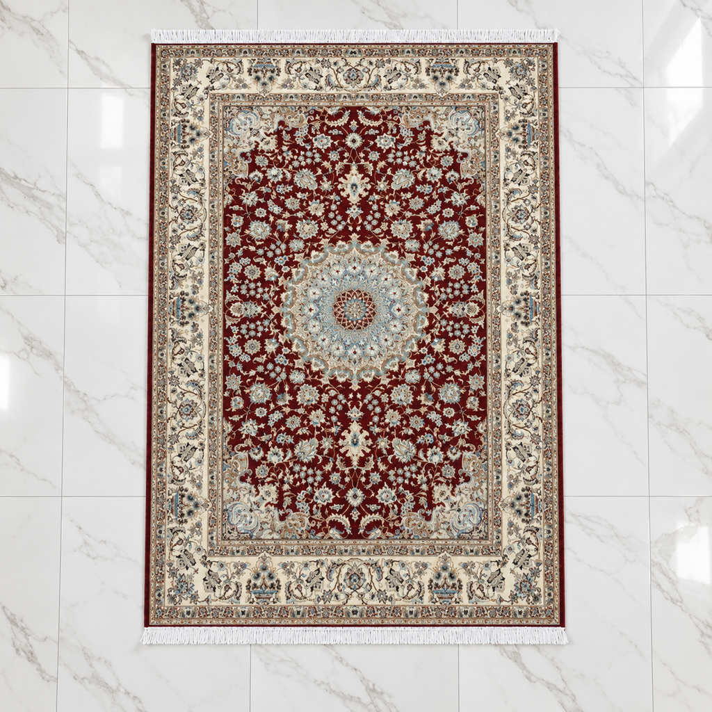 Ruby – Luxury Velvet Rug, Burgundy & Cream Traditional Design (LVC-510)