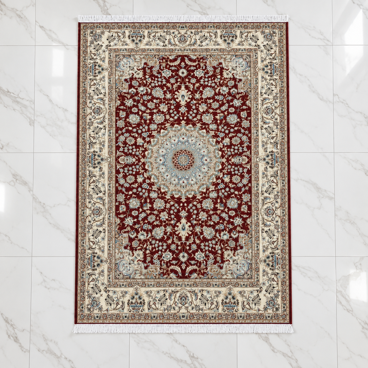 Ruby – Luxury Velvet Rug, Burgundy & Cream Traditional Design (LVC-510)