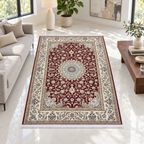 Ruby – Luxury Velvet Rug, Burgundy & Cream Traditional Design (LVC-510)