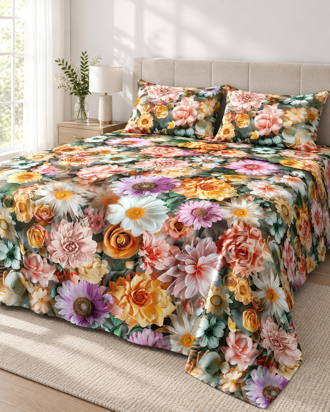 Golden Bouquet | Ultra HD Digital Printed Bedsheets - 011