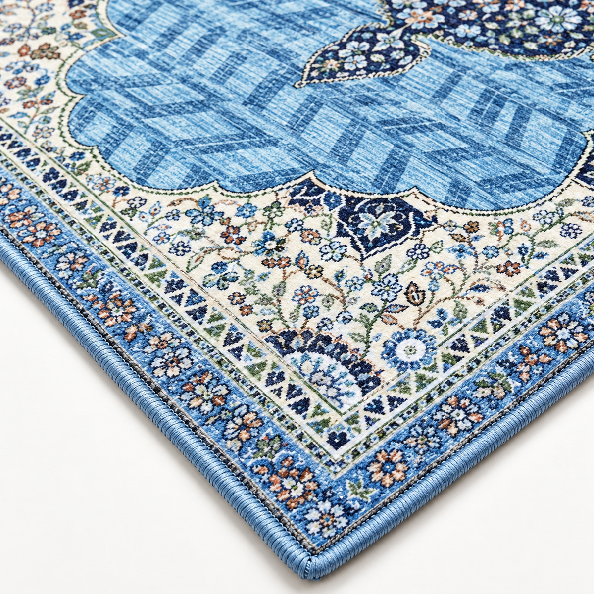 Nilofar– SuperSoft Velvet Rug, Blue & Navy Classic Design (SV-108)