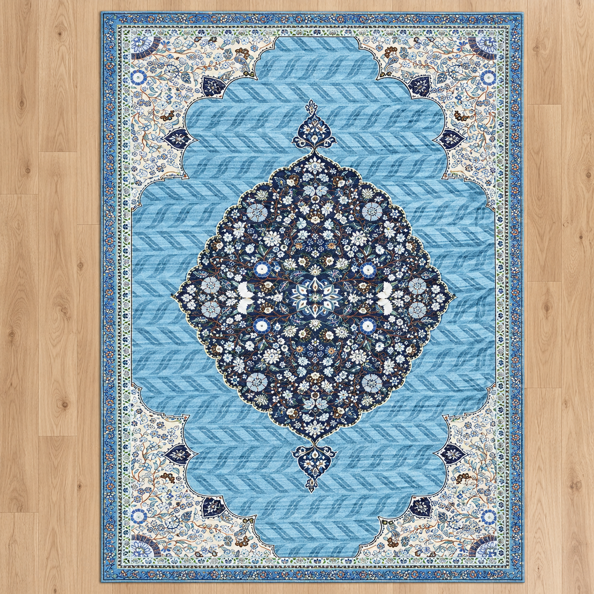 Nilofar– SuperSoft Velvet Rug, Blue & Navy Classic Design (SV-108)